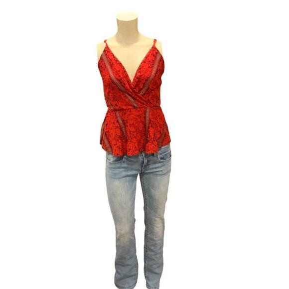 Monteau Red Spagheti strap lace elastic waist womens top large - Picture 1 of 14